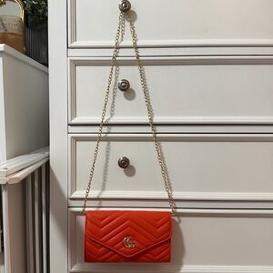 Orange Quilted Chain Shoulder Bag